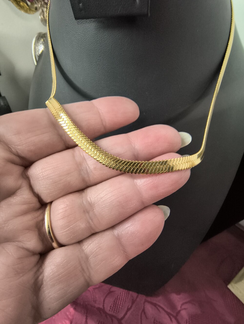 Plunder 18K Gold Plated Stainless Steel Herringbone Snake Chain Necklace - Picture 10 of 12